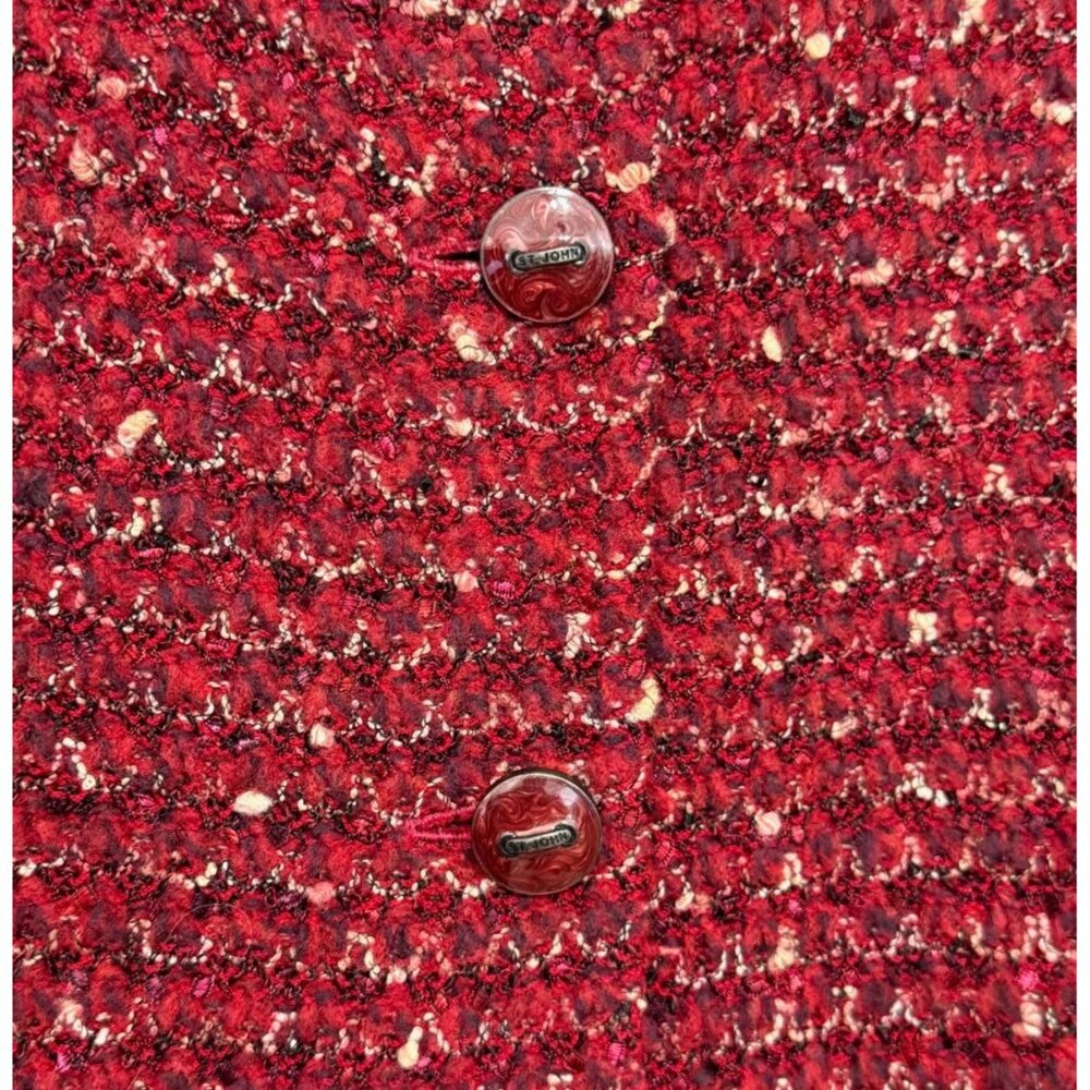 St. John Collection Claret Classic Knit Tweed Boucle Jacket Button Down Size XL - Picture 3 of 12